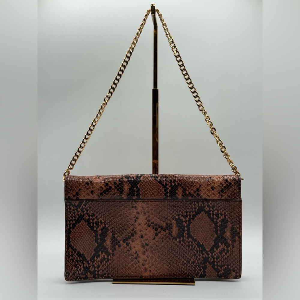 Ann Taylor Genuine Suede Snake Print Convertible Clutch Gold Chain - NWT - Picture 14 of 14